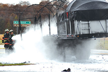 Semi trailer burns at US 6 and Ohio 66